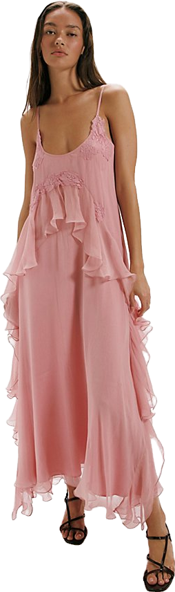 Nigel Preston Chiffon Maxi Dress With Ruffled Detailing - Damson |  Editorialist
