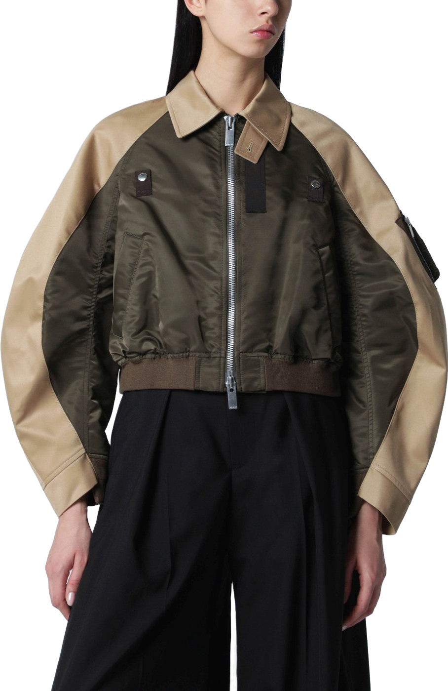 Sacai Nylon Zip Jacket - Green - 38% Off | Editorialist