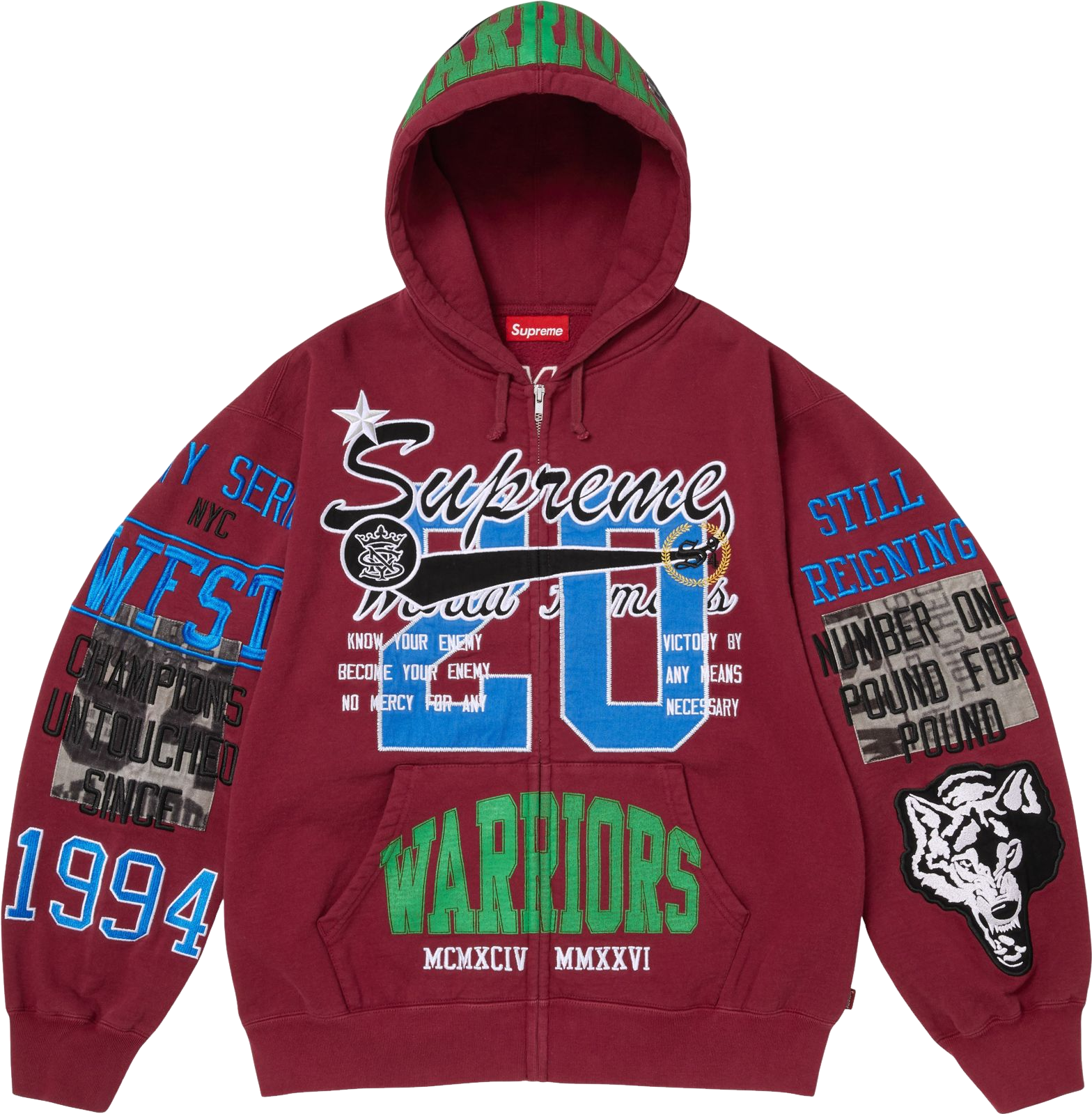 Supreme Warriors Appliqué Zip Up Hooded Supreme Warriors Appliqué Zip Up Hooded Sweatshirt - Red
