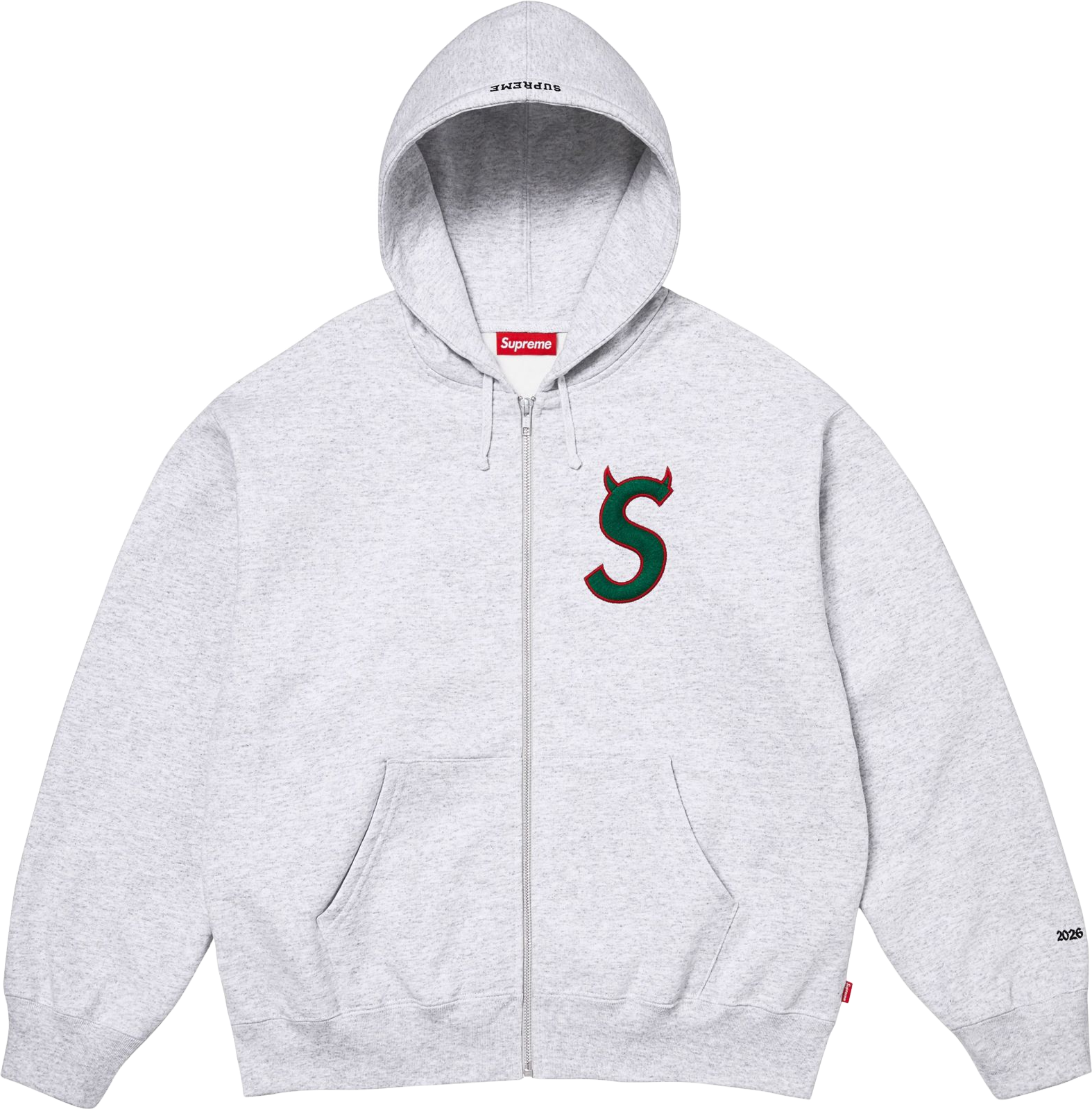 Supreme Devil S Logo Zip Up Hooded Sweatshirt - Grey | Editorialist