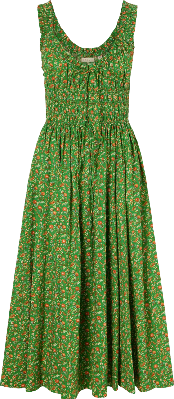 doen emmaretta dress green DEN Women's Emmaretta Floral Cotton Dress - Emerald Jardin Du Chateau