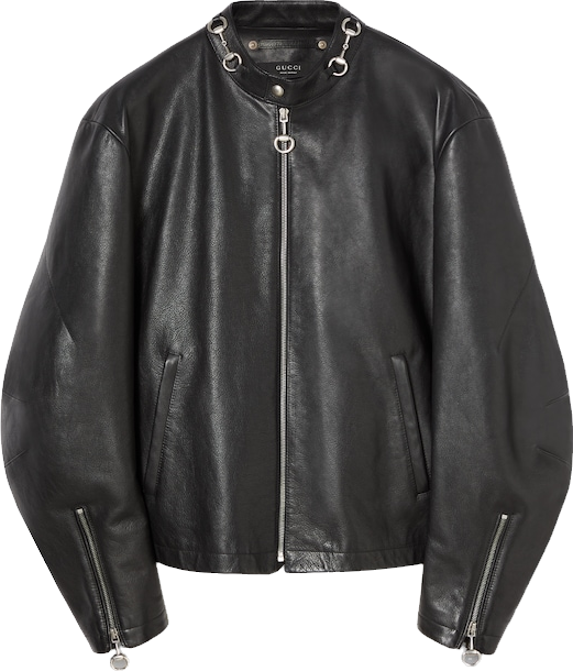 Gucci Horsebit Leather Zip-Up Jacket - Black | Editorialist
