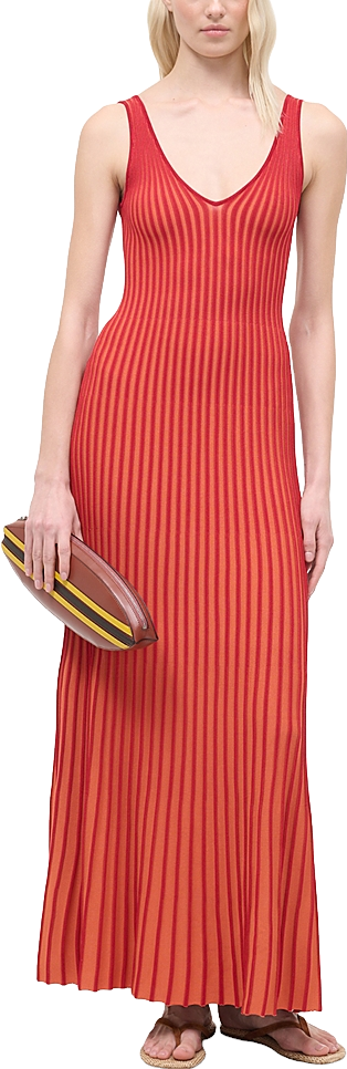 staud claretta backless pleated rib-knit dress - Espresso/Cobalt Neiman marcus