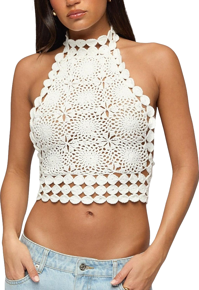 Edikted Crochet High Neck Halter Top - Cream | Editorialist