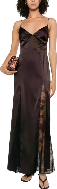 staud trinity silk dress STAUD Trinity lace-insert Maxi Dress | Brown