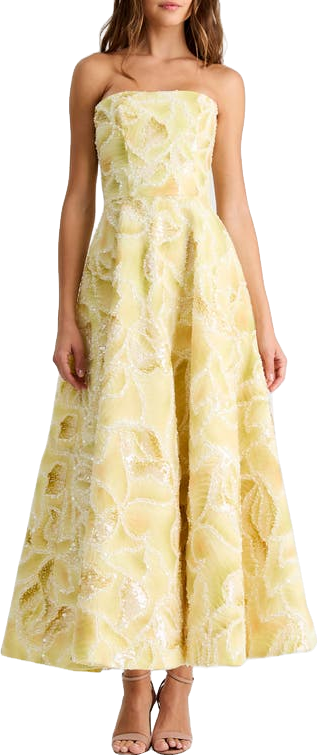 Buy HELSI Vivian Beaded Floral Strapless Maxi Dress - Pink/ Yellow Floral At 60% Off