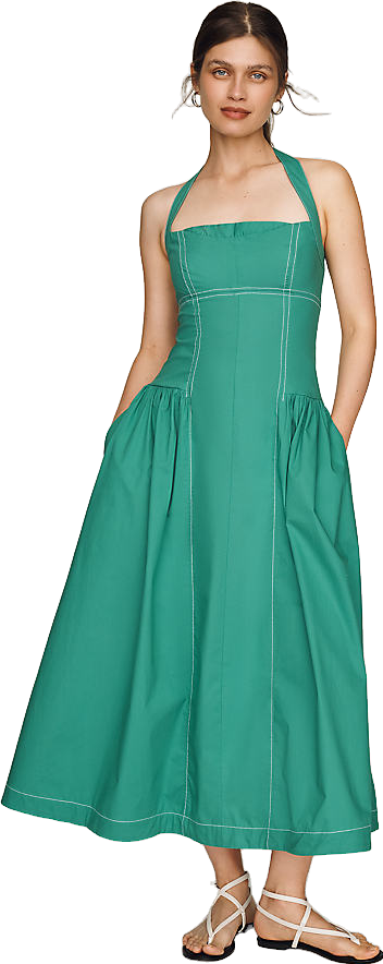 farm rio green palm tree eyelet halter neck midi dress Buy - At 70% Off Model measurements