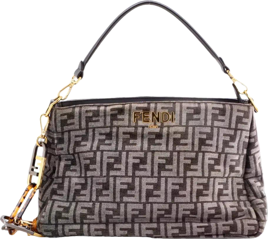 Fendi Zucca Chenille O'Lock Zip Shoulder Bag In Grey - 5% Off