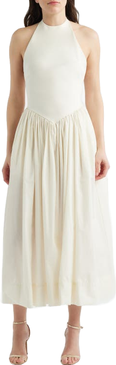 Delfi Giselle Pleated Halter Midi Dress In White - 50% Off