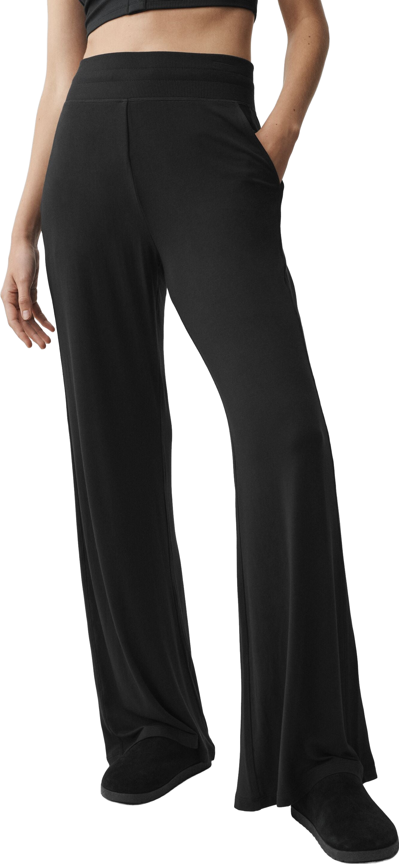 Alo Yoga Semi-Sheer Delicate Lounge Flare Pants - Black | Editorialist
