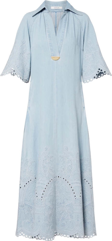 Zimmermann Daylight Embroidered Denim Midi Dress - Blue
