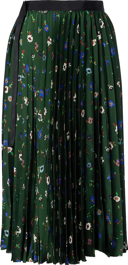 Buy Sacai Belted Floral-print Plissé-satin Midi Wrap Skirt - Green