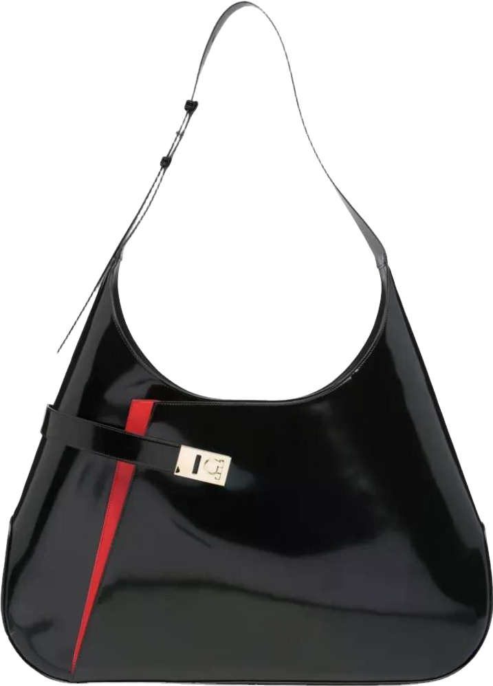 Ferragamo Extra Large Patent Leather Hobo Shoulder Bag - Black