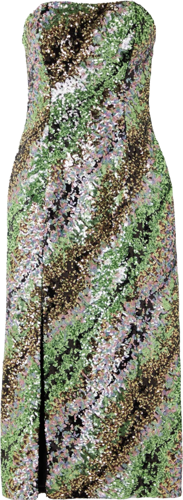 Halpern Sequined Strapless Midi Dress - Green