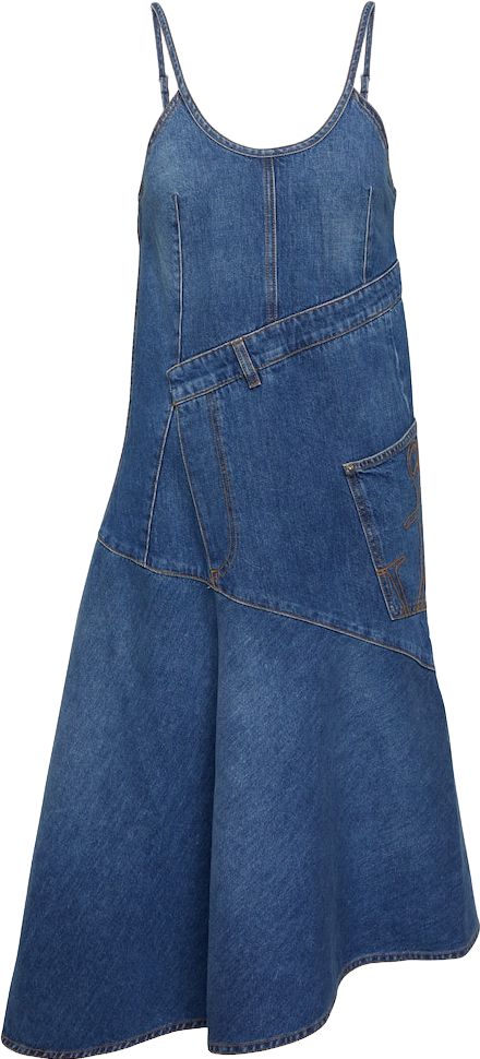 cos asymmetric denim dress Paneled Midi - Blue Color:Ivory/Blue/Print gowns-dresses Winslet Knit Dress —