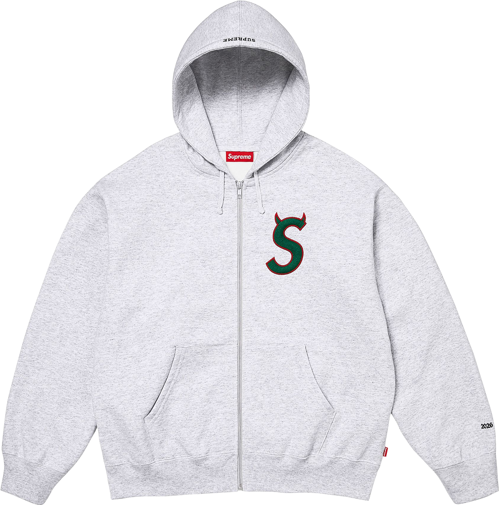 Supreme Devil Logo Zip Up Hooded Sweatshirt - Grey | Editorialist