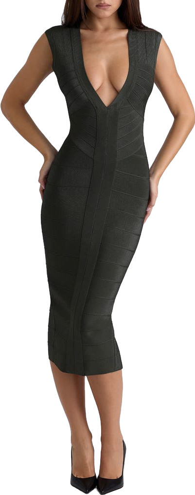 House Of Cb Jovanna Plunge Halter Midi Dress In Navy - 50% Off