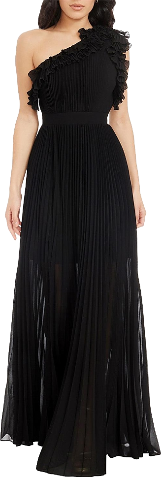 Dress The Population Vida One-Shoulder Pleated Chiffon Gown - Garnet