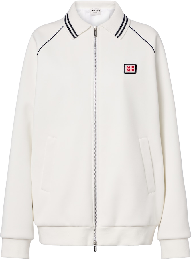 Miu Miu Bonded Piqué And Technical Jersey Blouson Jacket - Navy