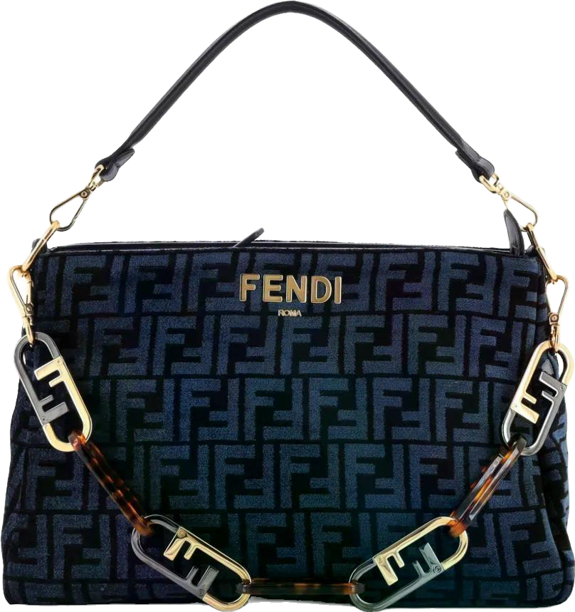 Fendi O'Lock Zip Zucca Chenille Shoulder Bag - Blue | Editorialist