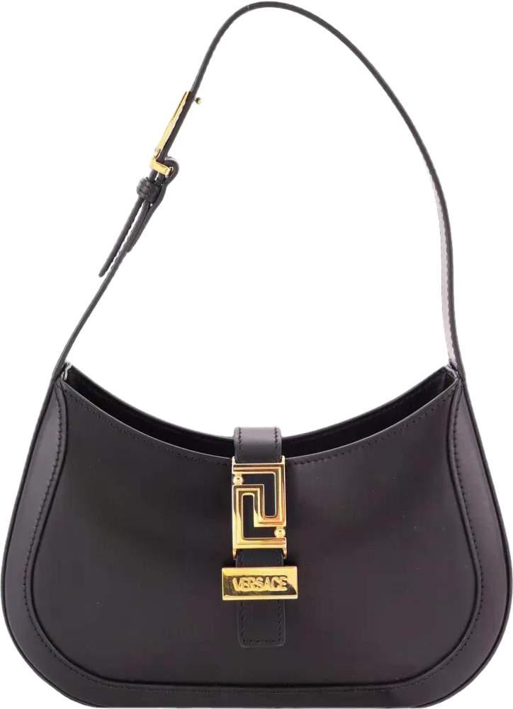 Versace Greca Goddess Hobo Bag Leather Small Shoulder Bag - Black
