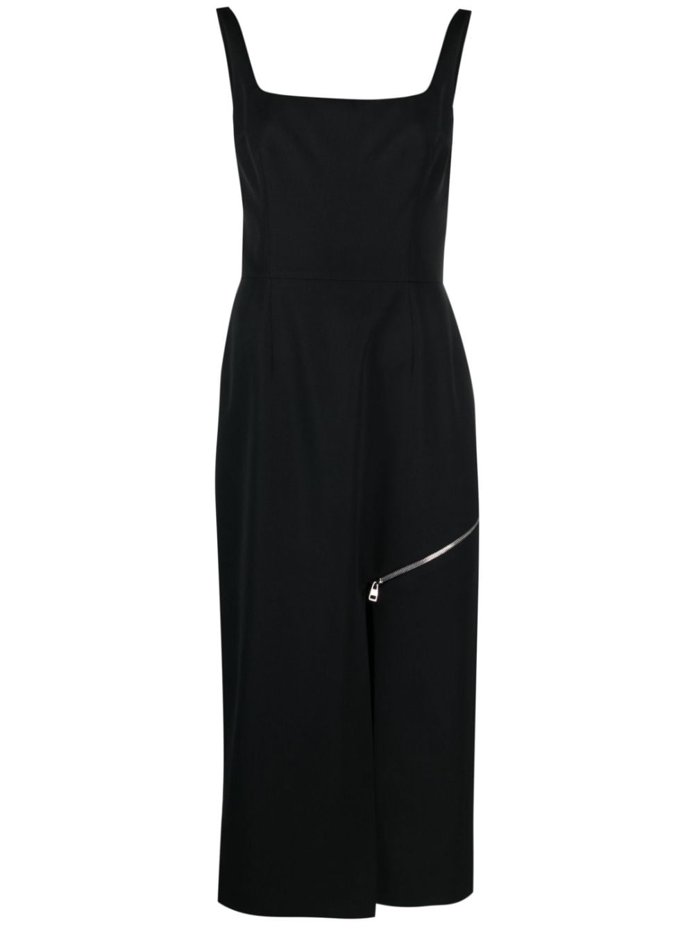 Alexander Mcqueen Grain De Poudre Wool Midi Dress In Black - 44