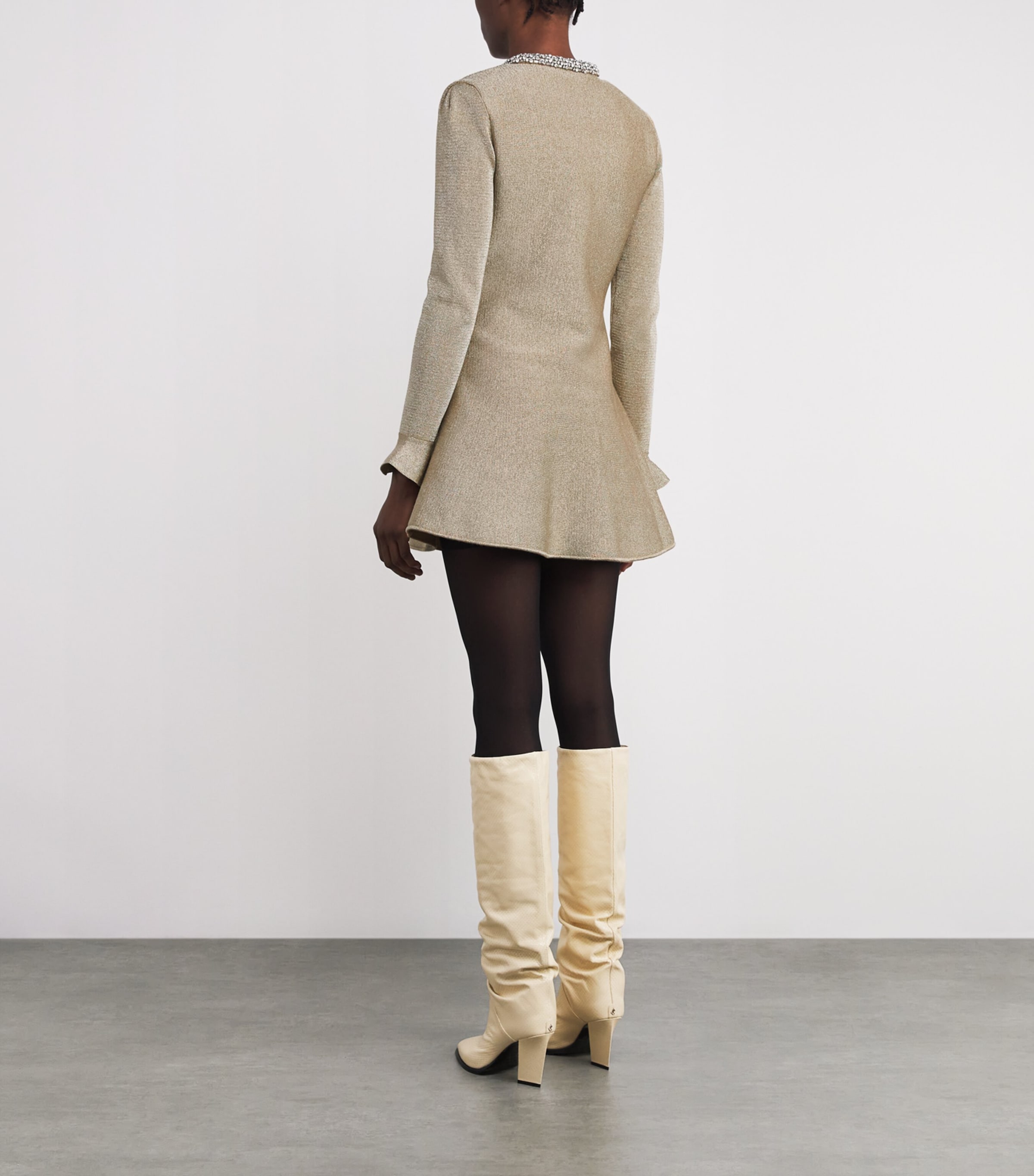 Self-Portrait Lurex Knit Mini Dress In Gold | Editorialist