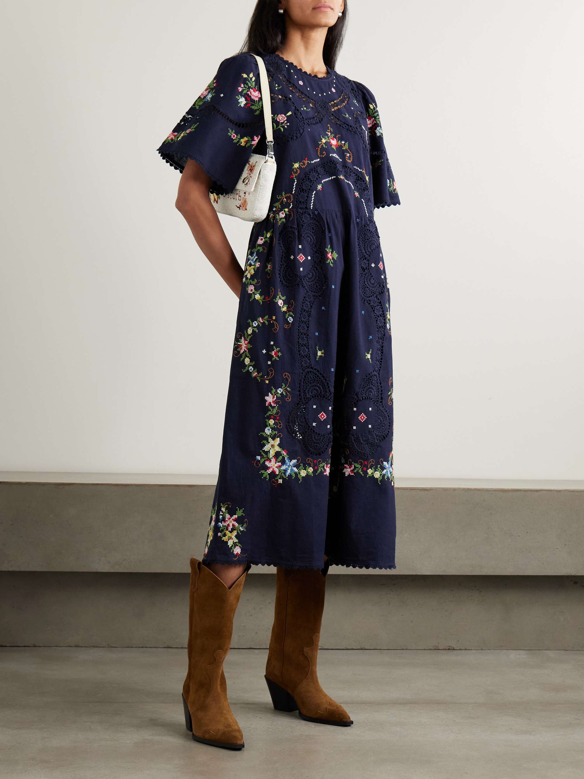 sachin and babi light blue dress Embroidered V-Neck Midi Tea Dress | Monsoon