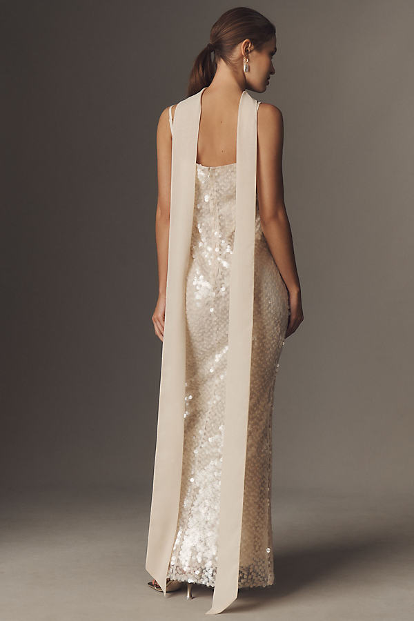 chinese dress ladies Luxurious Cowl Neck Sequin Maxi Dress Champagne main image 1